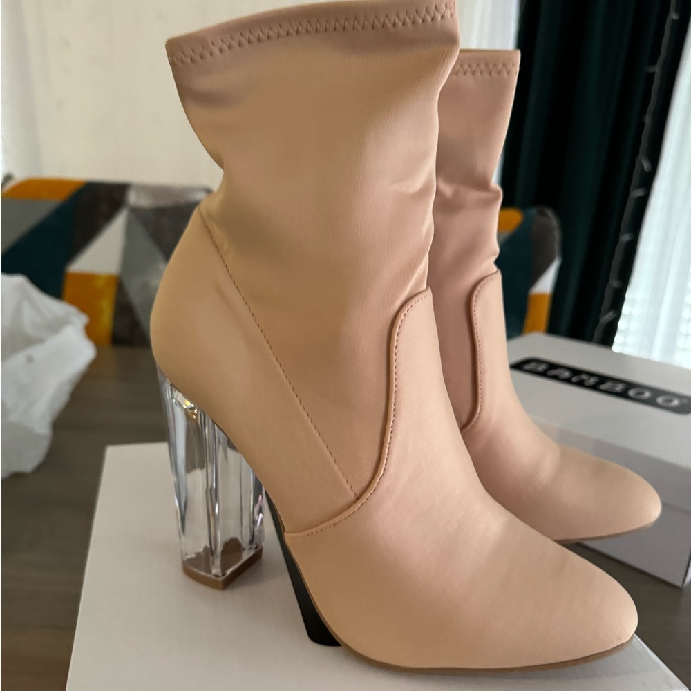 Beige zip up boots booties